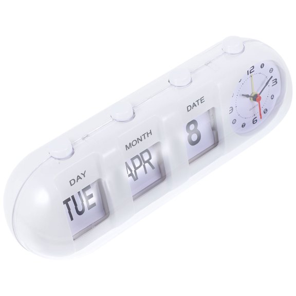 Raindrops Home Office Manual Calendar Clock in White with Clear Date and Time Display