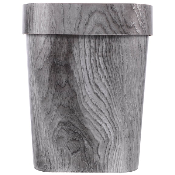 Raindrops Imitation Wood Grain Trash Can Reusable Waste Bin for Home Bedroom Kitchen in Grey Plastic