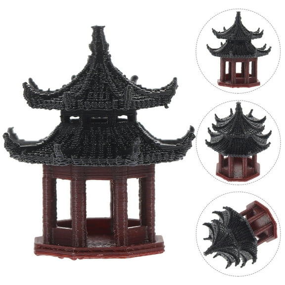 Raindrops Japanese Garden Decor Outdoor Mini Pavilion Statue Landscape Decor for Home Desktop Ornaments in Black plastic