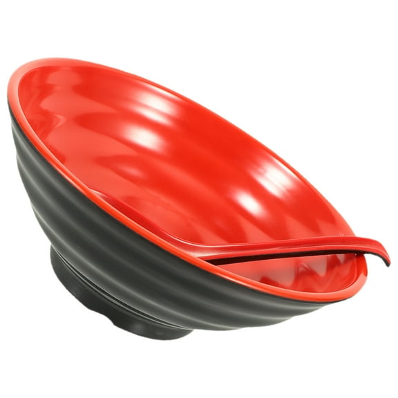 Raindrops Japanese Ramen Bowl Set with Soup Spoon Made of Melamine for Home Use Red Color 1 Set