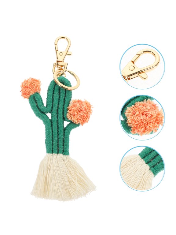 Handwoven Cactus Keychain Macrame Tassel Boho Bag Decoration