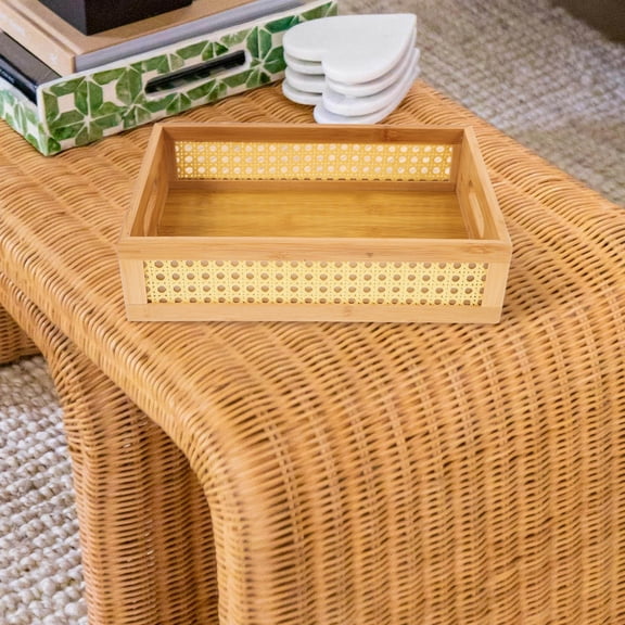 Raindrops Khaki Bamboo Desktop Storage Basket for Organizing Toys Magazines and Small Items 12.5 x 10.5 x 6.5 Inches