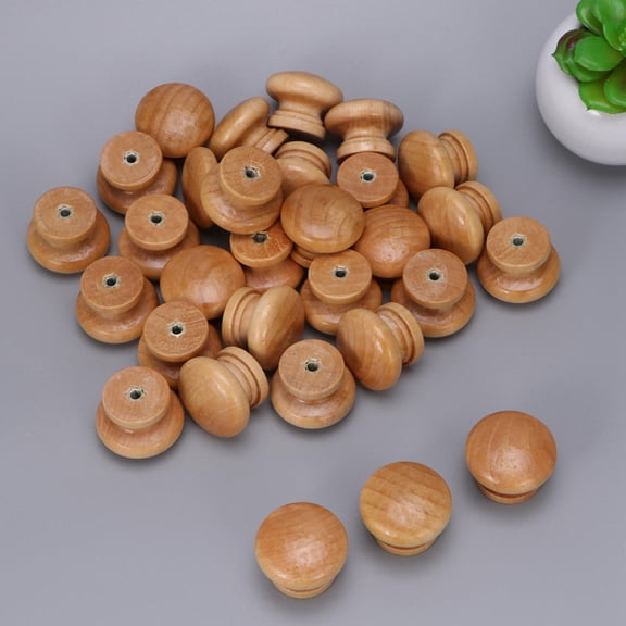 Raindrops Khaki Wooden Cabinet Knob for Drawer Use Healthy Toxic Free with Screws 30 Pieces Large Size Single Hole Round Handle