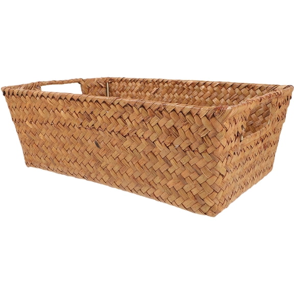 Raindrops Khaki Woven Storage Basket 1 Pack Seagrass and Iron Rustic Rectangle Organizer for Use