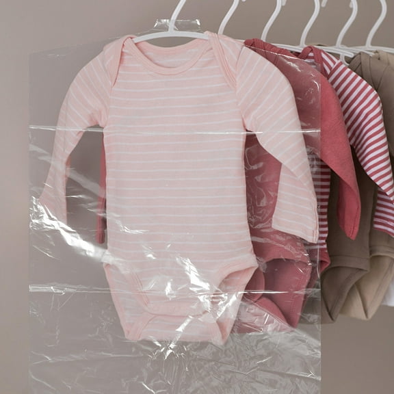 Raindrops Kids' Garment Cover Clear Plastic Clothes Covers for Home with Preformed Hole for Hanger 50pcs