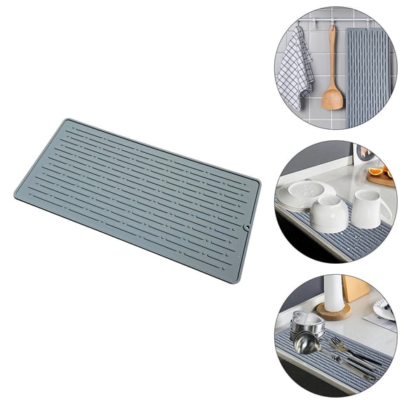 FOMIYES 1Pc Grey Silicone Kitchen Drying Mat Food Grade Heat Insulation Dish Drain Pad