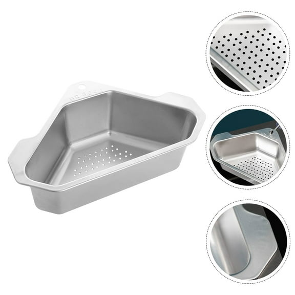 Raindrops Kitchen Sink Corner Basket 1Pack Triangle Storage Silver 9.6X6.9X3.1in Stainless Steel Draining