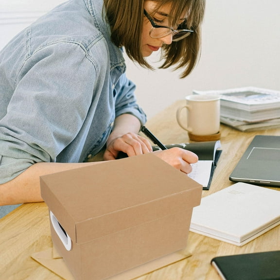 Raindrops Kraft Carton with Lid Gift Box File Storage Paper Organizer Light Brown