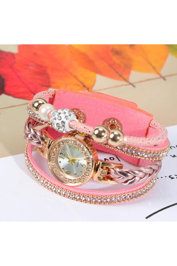 Women Wrist Watch Pink Round Charm Bracelet Watch Casual Outfit 1Pack