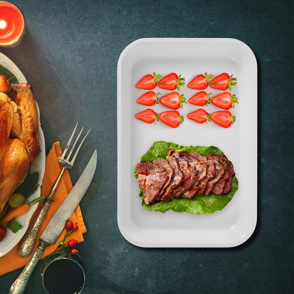 Raindrops Large White Rectangle Serving Tray for Displaying Desserts Snacks and Cooked Cold Dishes