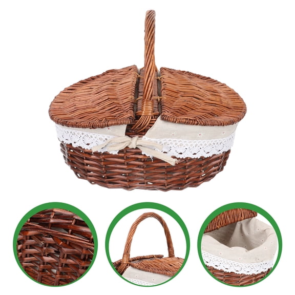 Raindrops  Large Wicker Rattan Storage Basket Fruit with Handle Delicate Details