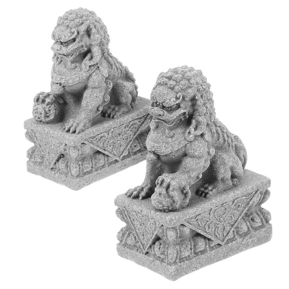 Raindrops Lifelike Mini Lion Figurine Decorative Statue for Home Office Desk Bluestone Sand Resin 2 Pieces
