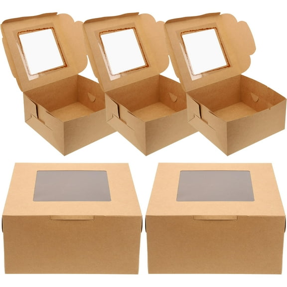 Raindrops Light Brown Paper Cake Boxes with Clear Window for Cakes Perfect for Parties and Weddings 10pcs