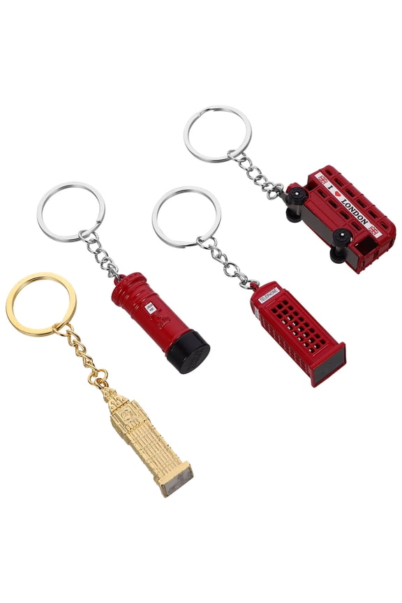London Bus Key Chain Multi 4Pcs Telephone Booth Shape Keyring