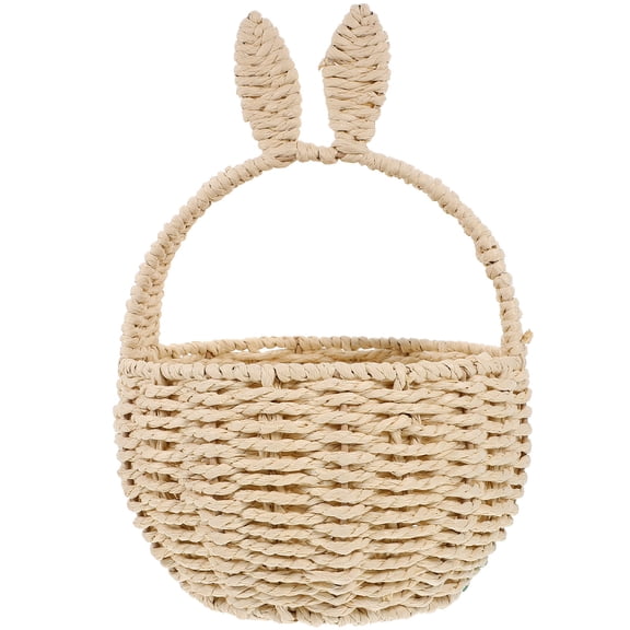 FOMIYES Brown Woven Storage Basket with Bunny Ear Design, Handmade Paper Rope Organizer for Home, Office, and Versatile Use