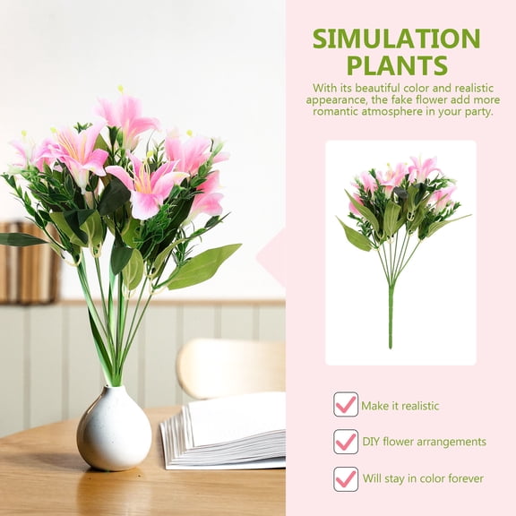Raindrops Fake Flower Arrangement Reusable Artificial Lily Flower Pink 1Set