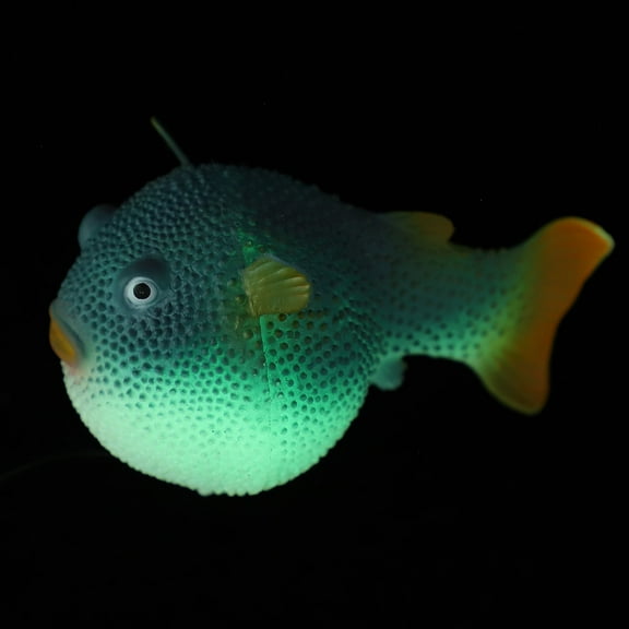 Raindrops Luminous Blue Simulation Puffer Fish Aquarium Decoration Safe Plastic with Adjustable Suction Cups