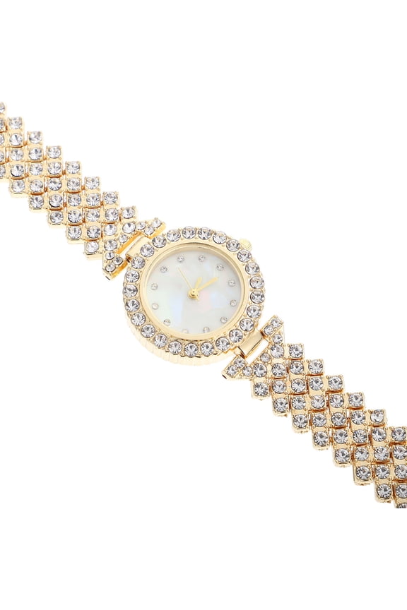 Rhinestone Women Watch Timekeeping Rectangular Golden 1Pack