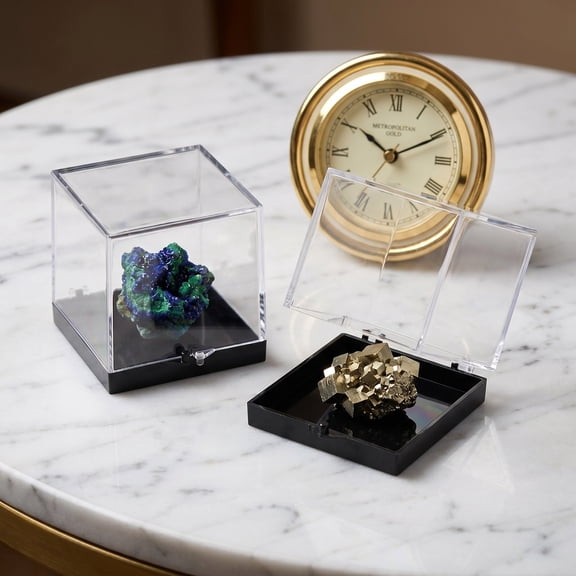 Raindrops MLINS 2pcs Gemstone Display Box with Clear Top Small Plastic Storage Case for Rock Collection Mini Organizer Rock Display Holder