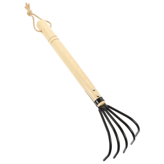 Raindrops Multiuse Garden Rake with Wooden Handle for Soil Spreading, Leaf Gathering, and Clam Digging