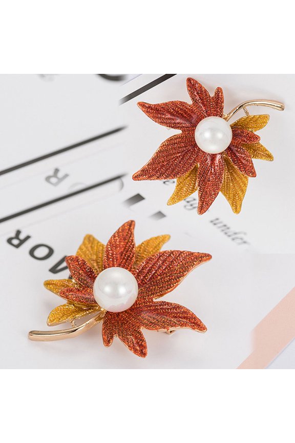 Elegant Orange Alloy Leaf Brooch Pin for Women's Perfect for Weddings Parties and 2.5 x 2.0 inches
