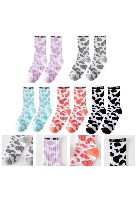 5Pairs Adorable Edge Rolling Female Socks Mid Tube Cotton Comfortable Wear