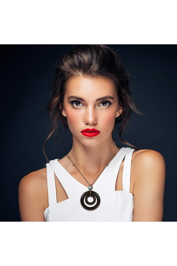 Masteelf Retro Boho Wooden Necklace for Women Long Circle Pendant Necklace 1 Set Fashionable Bohemian Jewelry Wooden Pendant for Lady