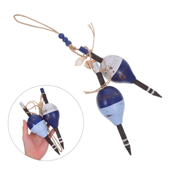 Raindrops Mediterranean Style Wooden Buoy Wall Decor with Jute Rope, Coastal Multi-Color Hanging , 12.5x4.5x4.5 Inches