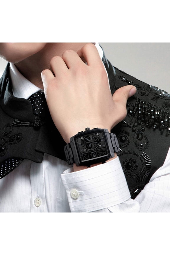 Men's Multi Function Sports Wristwatch Black with Stainless Steel Buckle