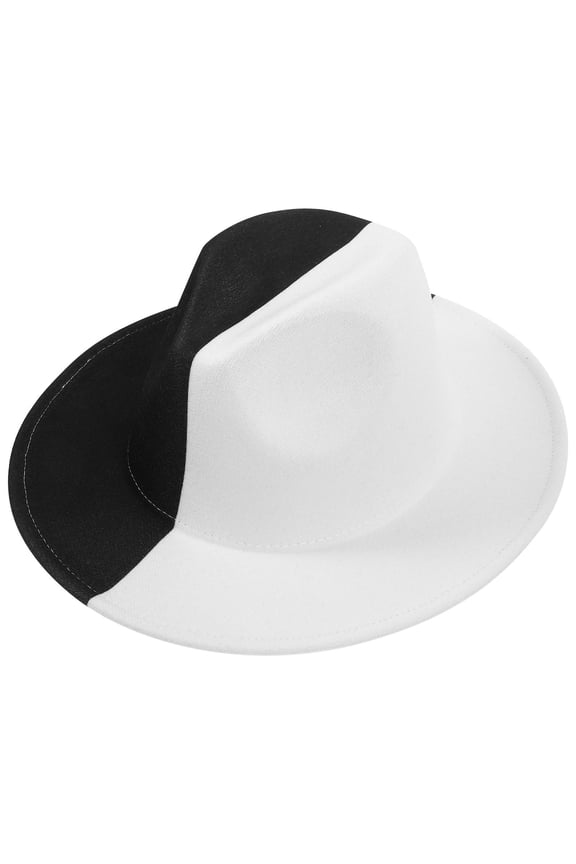 Mens Wool Jazz Hat Flat Brim Outdoor Leisure Vintage Style Dual Color Pattern