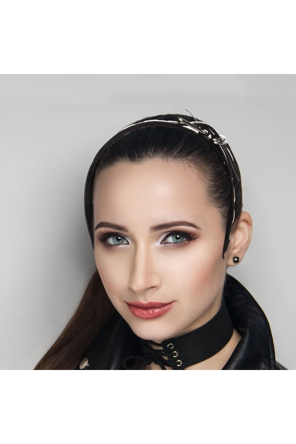 Punk Style Black PU Headband with Zinc Alloy Hardware for Edgy Hair