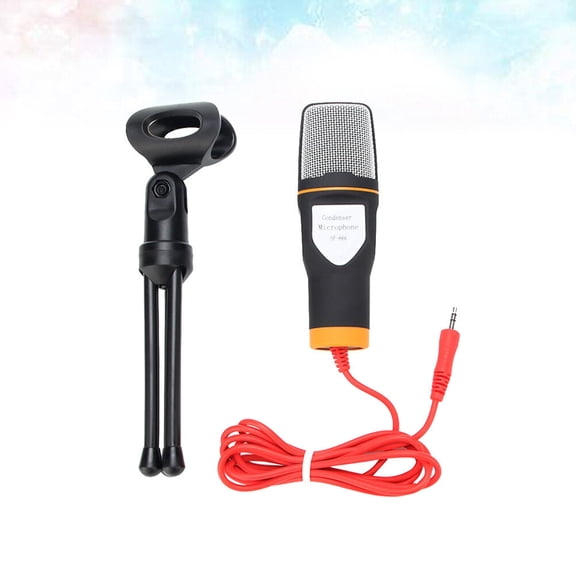 Raindrops Mini Karaoke Condenser Microphone for Phone Coumputer Mini Phone Microphone with Holder (Black)