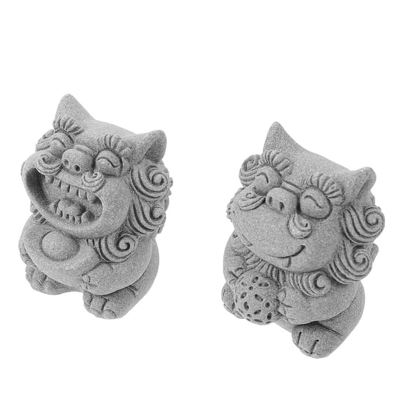 Raindrops Mini Lion Sculpture Statue for Decor Dark Grey Plastic 1 Pair 2.36 Inches