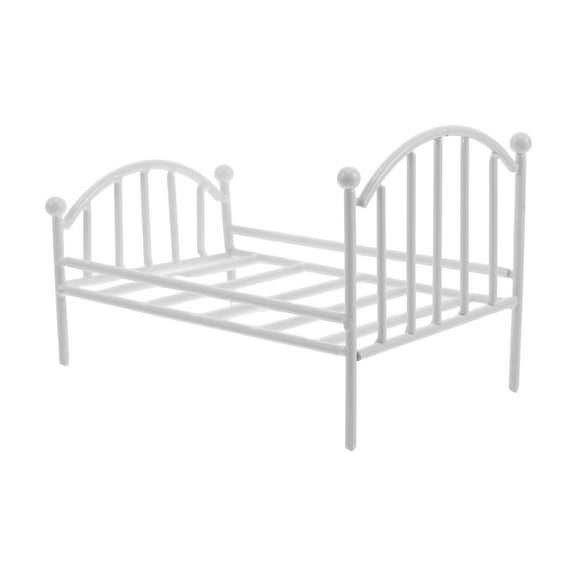 Raindrops Miniature Iron Doll Bed with Metal Frame Flower Pot Holder for Dollhouse Furniture and Mini House Decoration