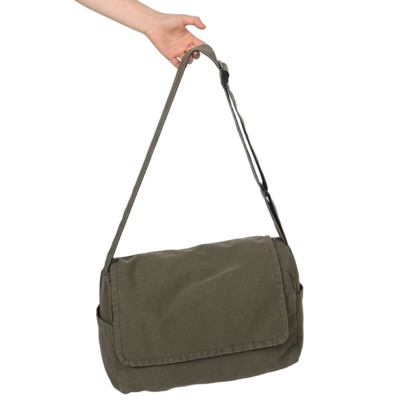 Raindrops Olive Green Minimalist Canvas Messenger Bag for Women, Large Capacity School and Daily Use, 1 Pack