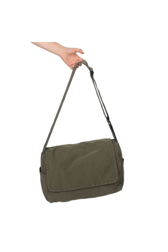Olive Green Minimalist Canvas Messenger Bag for Women, Large Capacity School and Daily Use, 1 Pack