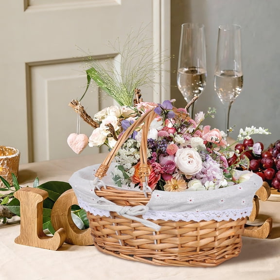 Raindrops Versatile Rustic Flower Basket Handwoven Willow Khaki Storage Basket for Display