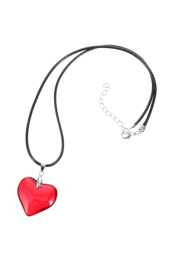 1Set Heart Pendant Necklace Red Resin Jewelry for Women Dating Style