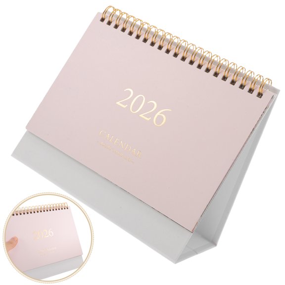 Raindrops Minimalist Pink Desktop Calendar 2026 Small Standing Flip Planner for Daily Schedule and Reminders