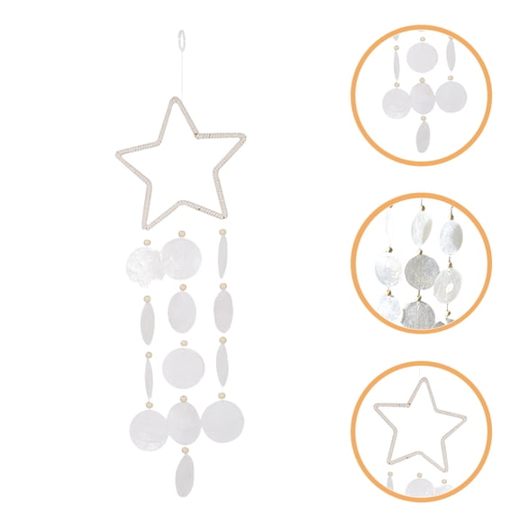 SHINYPASING Wind Chime Pendant White Shell Iron Cotton 1Pcs 20.1X5.9X0.2In