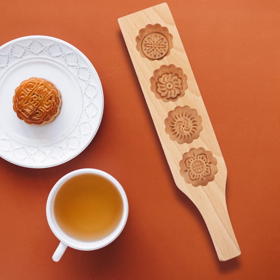 Raindrops Mooncake Mold Press in Light Yellow Wood, Vintage Style Cake Making Tool, 1 Set for Home Baking Enthusiasts