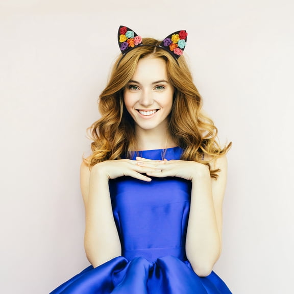 Raindrops Multi Color Cat Ear Headband with Flower Crown for Women Ideal for Parties Dance Cosplay Events 6 Pieces