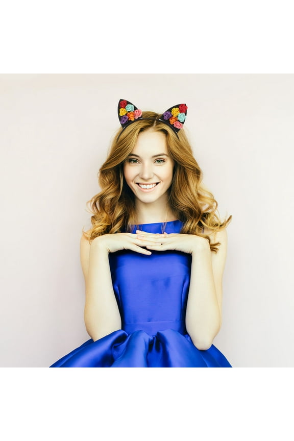 Multi Color Cat Ear Headband with Flower Crown for Women Ideal for Parties Dance Cosplay Events 6 Pieces
