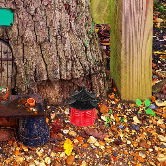 Raindrops Mini Pavilion Statues Traditional Architecture Style Hexagonal Shape Fish Tank Decoration Multi Color 1Pack