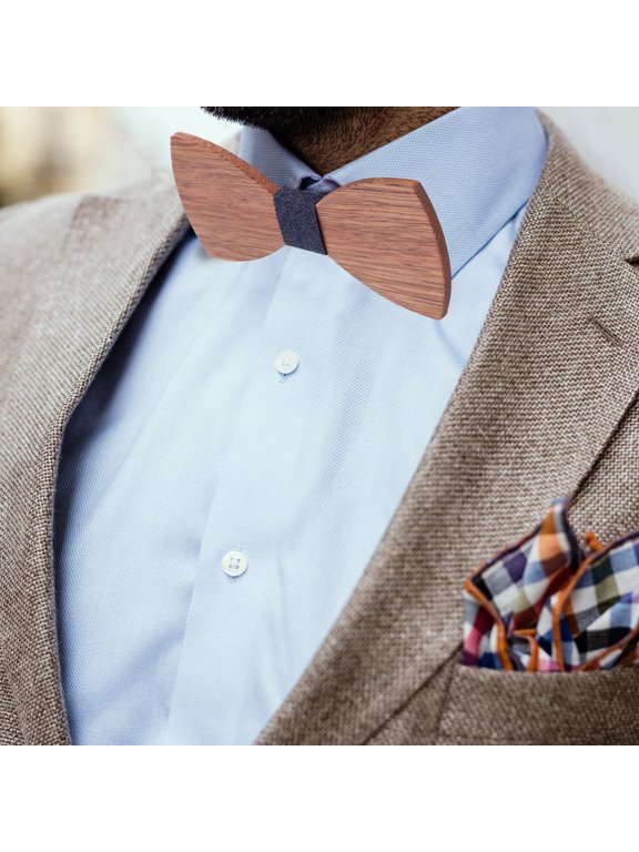 Adjustable Wooden Bow Tie Multi Color Elastic Band Men