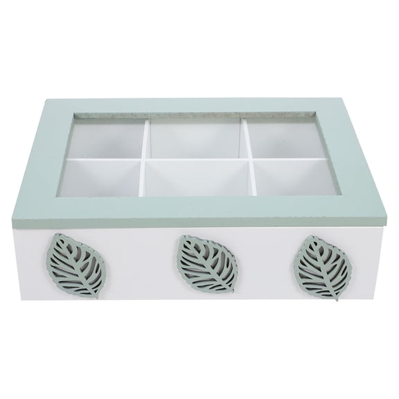 Raindrops Multi Compartment Wooden Storage Box with Leaf Pattern 6 Section Tea and Snack Organizer