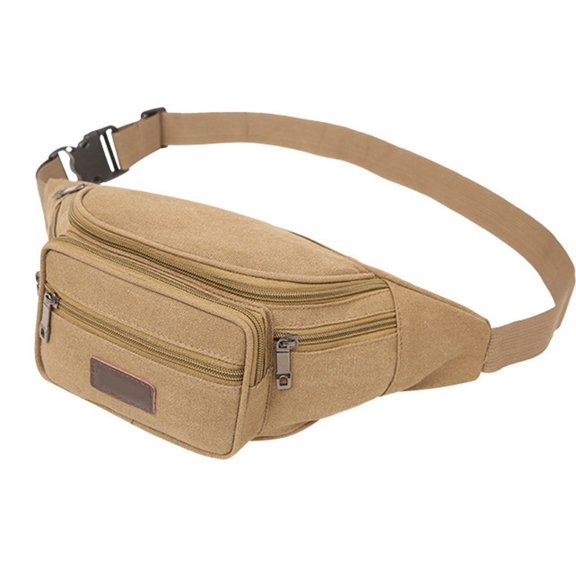 Raindrops Khaki Canvas Waist Bag Durable Wear Proof Cloth Material for Storage and Hands Free Use