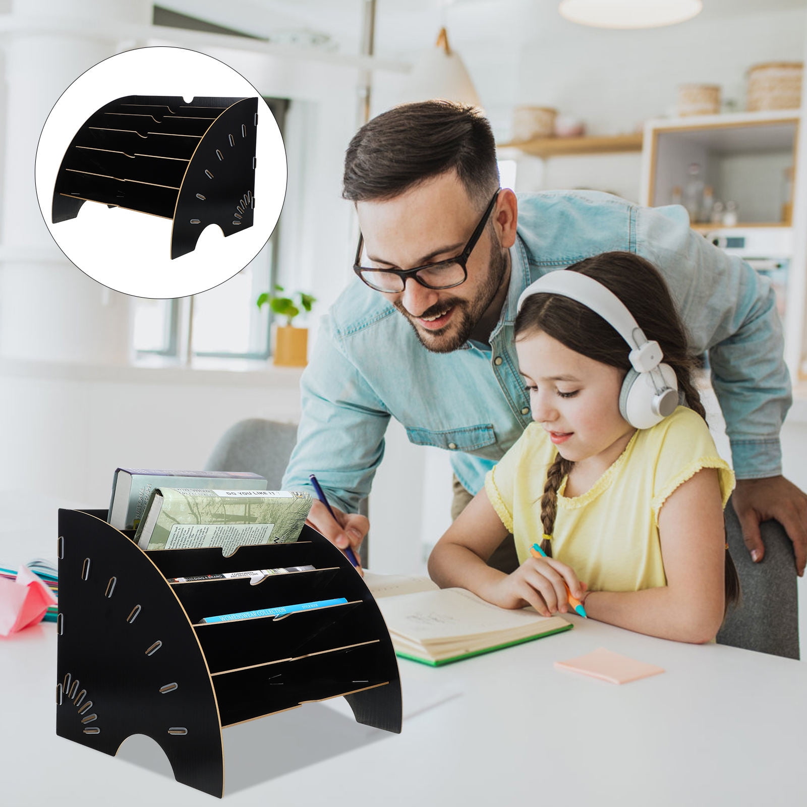 Raindrops Wood Magazine Stand for Home Black Large Capacity Desktop ...