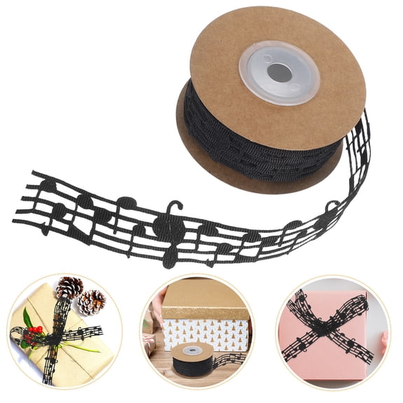 FOMIYES Black Hollow Music Note Ribbon for Crafts, Unique Embossed Design Decorative Ribbon for Projects