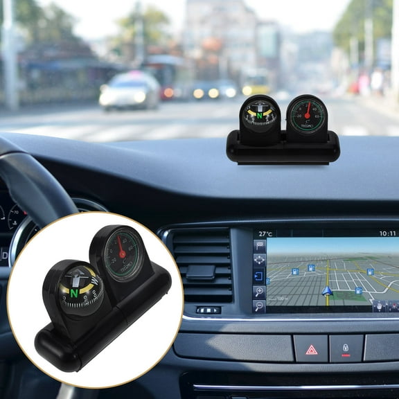 Raindrops Dashboard Mount Black Car Compass and Thermometer Combination with Rotatable Mount for Easy Installation